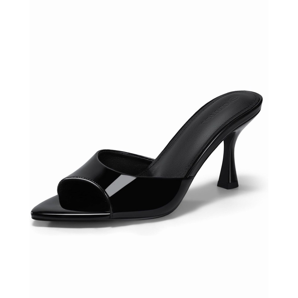 Womens Kitten Heel Sandals Heeled Mules Pointed Open Toe High Heels 6.5 Black